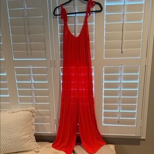 Vibrant Red Maxi Dress with Tie Straps